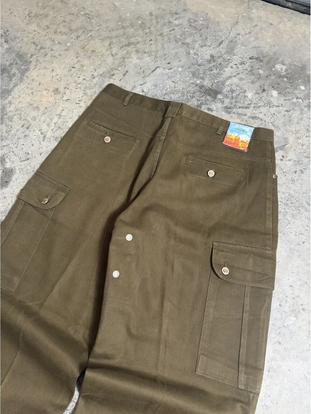 Vtg Heaven or Hell Interactive Denim Cargo Pants Sz 38x32 Brown Y2K 90s Hip Hop